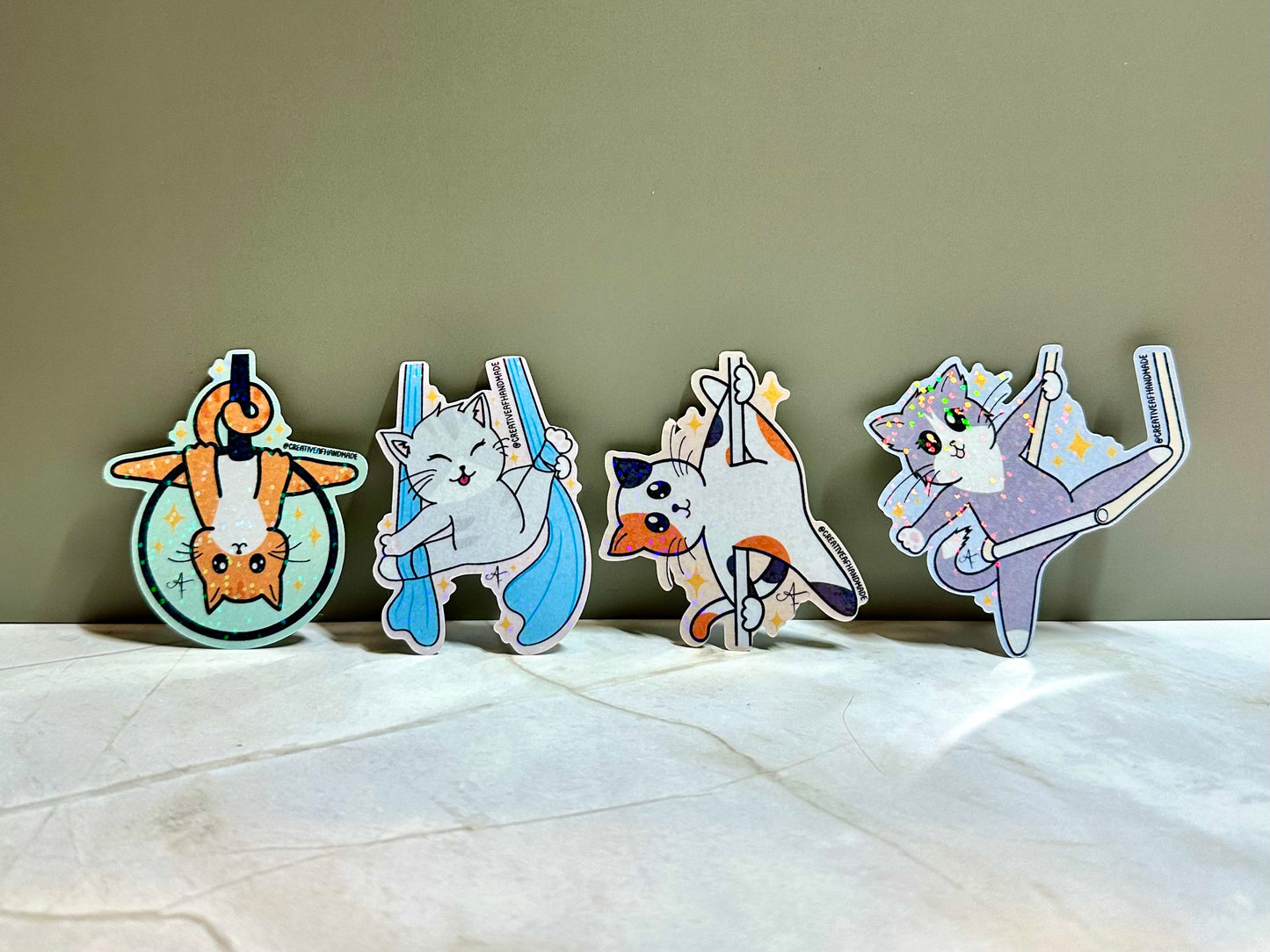 Handmade Aerialist Cat Stickers | Silks, Lyra, Hammock, Trapeze, + Pole