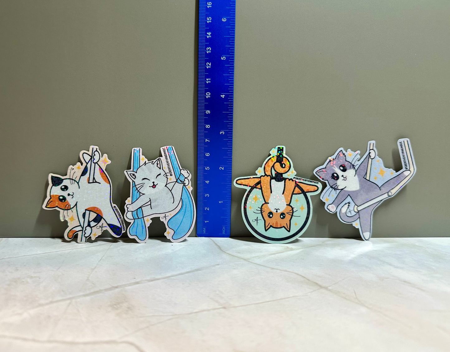 Handmade Aerialist Cat Stickers | Silks, Lyra, Hammock, Trapeze, + Pole