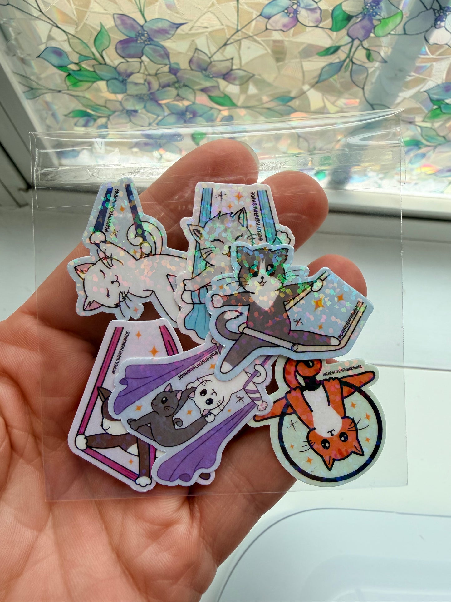 Handmade Aerialist Cat Stickers | Silks, Lyra, Hammock, Trapeze, + Pole